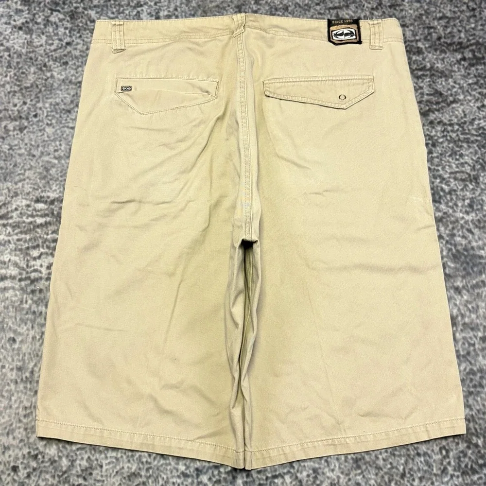Vintage Y2K Split Shorts Flat Front Chino Mens 36 Tan Baggy Skater BMX Grunge